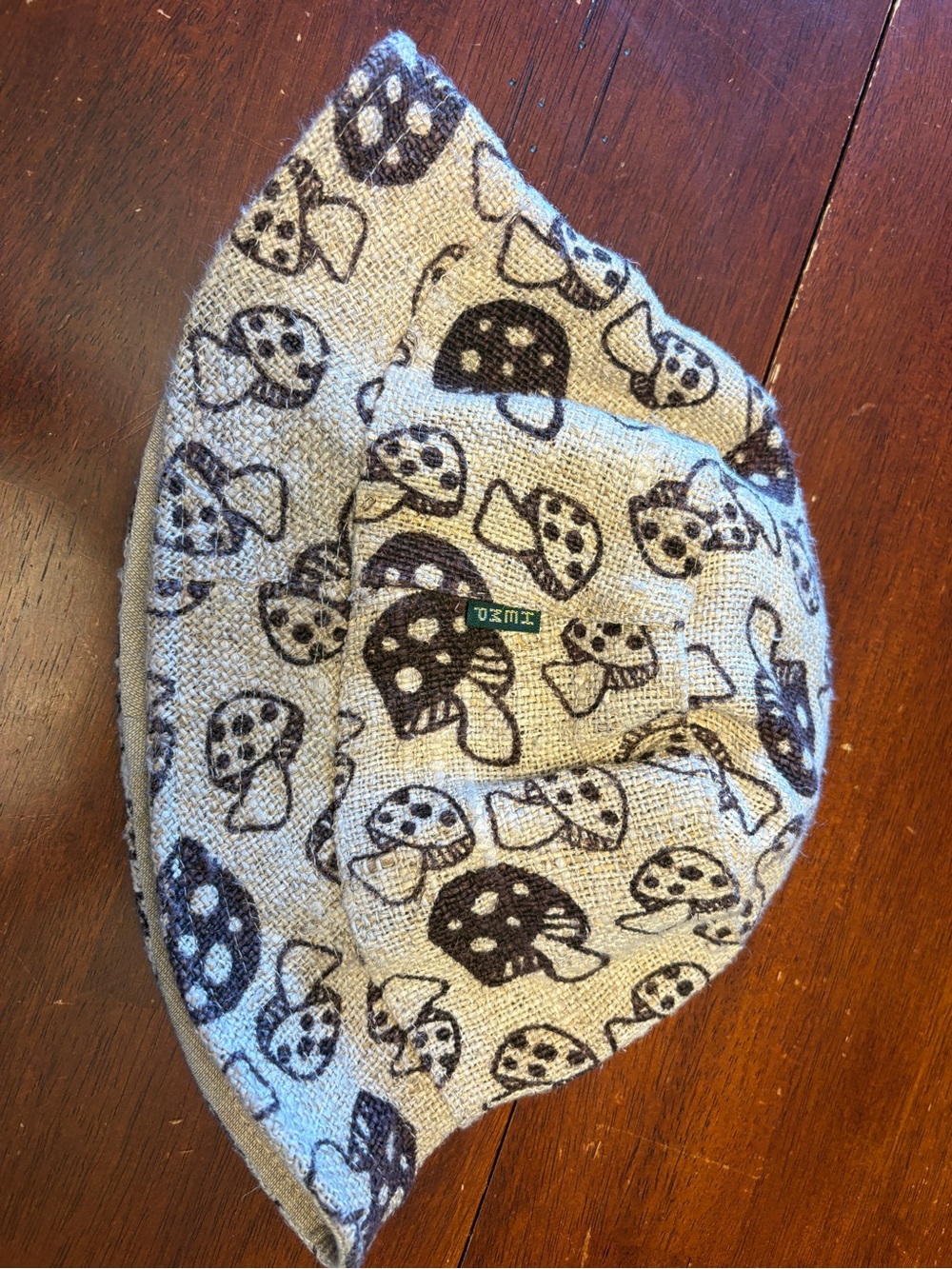 Hemp Mushroom Print Bucket Hat - Neutral Beige and Brown